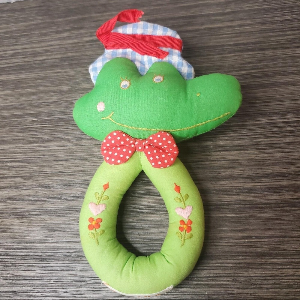 Vintage House Of Hatten Plush Embroidered Crocodile Alligator Rattle Blue Hat 7"